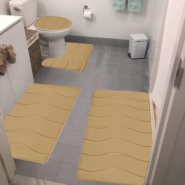 Viflosae 4 PCS Memory Foam Bathroom Rugs Bath Mat Set - Reticulate Grain - for Toilet Mats Universal, Soft Comfortable Water Absorption Non-Slip Thick Machine Washable Easier to Dry