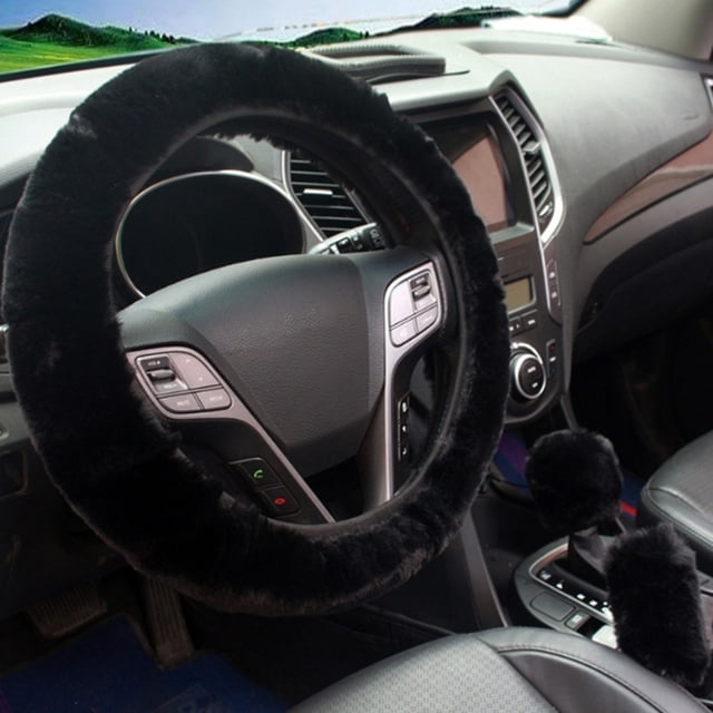 Lefu 3/28set Fluffy Thick Auto Car Steering Wheel Plush Cover Kits Soft Wool Winter