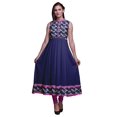 thumbnail image 1 of Bimba Robe Anarkali Bleu Marine à Fleurs Col Mandarin Sans Manches Kurtis pour Femmes Robe Maxi à Imprimé X-Small, 1 of 6