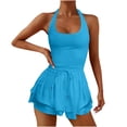 thumbnail image 1 of Mrat Combinaisons de Course pour Femmes Sans Manches une-Pièce Robes de Tennis Athlétiques Robe Courte d'Entraînement Combinaisons d'Exercice avec Shorts Intégrés S-67 Bleu Pâle S, 1 of 5