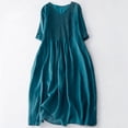 thumbnail image 1 of Weiqiqre Robes de Travail pour Femmes, Robe d'Été en Coton et Lin Unie Ample à Manches Courtes et Col en V pour Femmes, 1 of 3