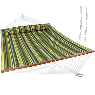 Sunnydaze Large Heavy-Duty Two-Person Quilted Fabric Hammock with Spreader Bars - 450 lb Weight Capacity - Melon Stripe