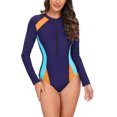 thumbnail image 4 of Aboser Womens Rashguard Long Sleeve One-Piece Swimwear Sun Proction Surfing Swimsuit Athletic Zip Front Rashguard Bathing Suit, 4 of 7