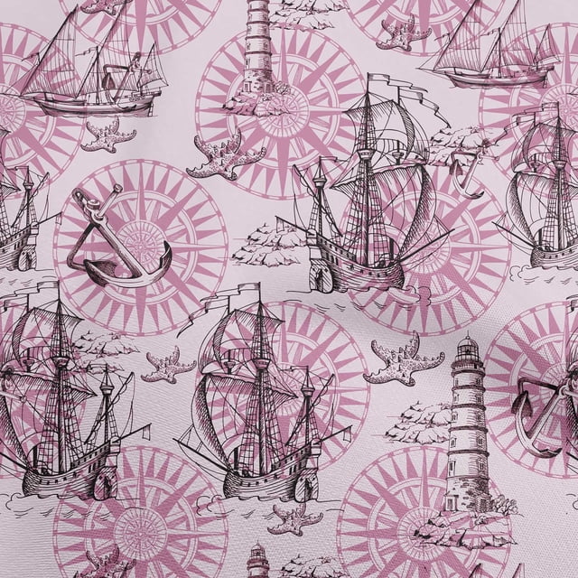 oneOone Polyester Spandex Purple Fabric Nautical Prints Sewing Material Print Fabric By The Yard 56 Inch Wide