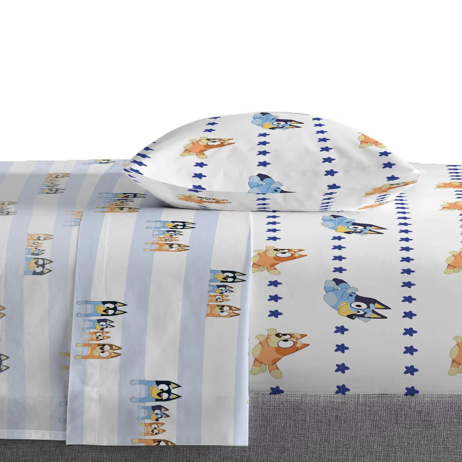 Bluey Dans le Rêve Ensemble de Draps 3-Pièces pour Lit 1 Place, 100 % Polyester