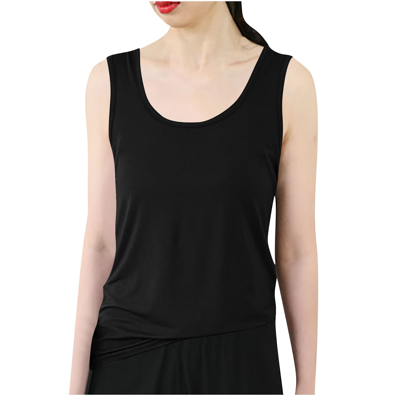 Swstbby Summer Savings Clearance! Womens Summer Tops, Women's Solid Color Round Neck Sleeveless Casual Loose Fashion Black L