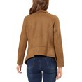 thumbnail image 3 of INSPIRE CHIC Blazer à Col Drapé en Faux Suède pour Femme, Manches Longues, Ouvert à l'Avant, Veste TP Brun, 3 of 7