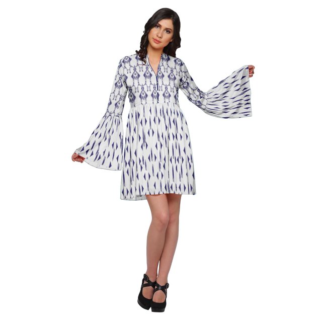 Moomaya Robe à Manches Longues Évasées pour Femmes, Décontractée, Imprimée, d'Été, Plissée, Kurta
