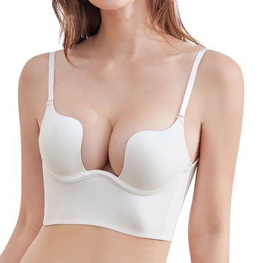 FhsagQ Bra Womens Bras Black Women's Low Back Bra Wire U Shaped Backless Bra Convertible Spaghetti Strap Seamless Sleeping Bralette Women Bras and Panty Set Bras for Women Plus Size White White 85C