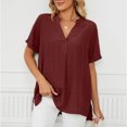thumbnail image 2 of Birdeem Mode pour Femmes Manches Courtes Rétro Col Rond Pâques Couleur Unie Hauts Amples Blouse Manche, 2 of 8