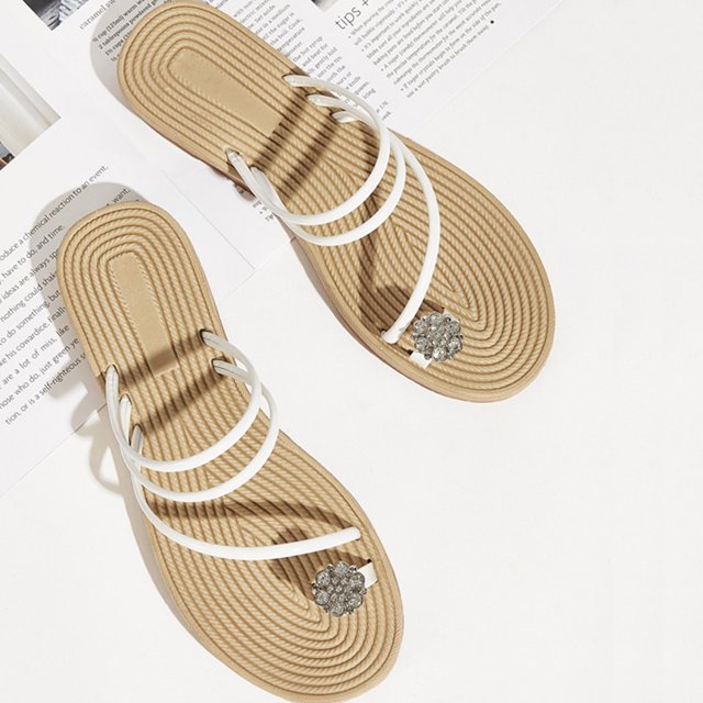 LSLJS New Set Toe Women's Roman Style Flat Bottom Diamond Herringbone Women's Slippers