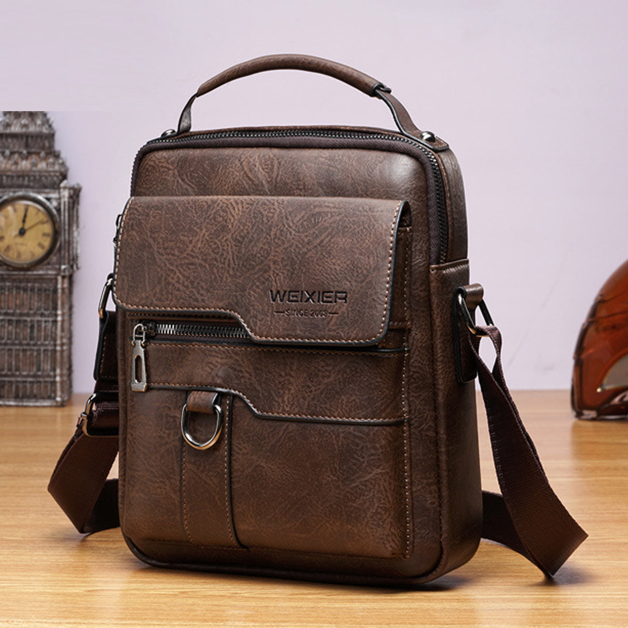 WEIXIER Men's Crossbody Bag Leather Small Business Shoulder