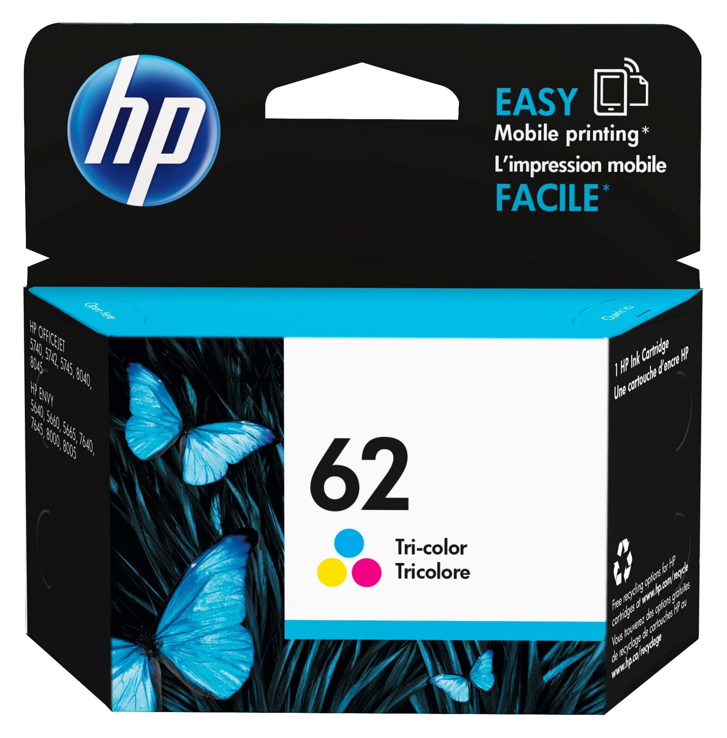 HP 62 Cartouche d’encre tricolore d’origine (C2P06AN)