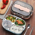 thumbnail image 2 of Large Capacity Bento Box,4 Compartment Lunch Box,Portable Stainless Steel Leak Proof Cutlery Food Containers for Adults Office Worker Outdoor[Pink], 2 of 5