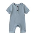 thumbnail image 1 of Baby Girl Boy Solid Romper Short Sleeve Jumpsuit Button Cotton Clothing, 1 of 5
