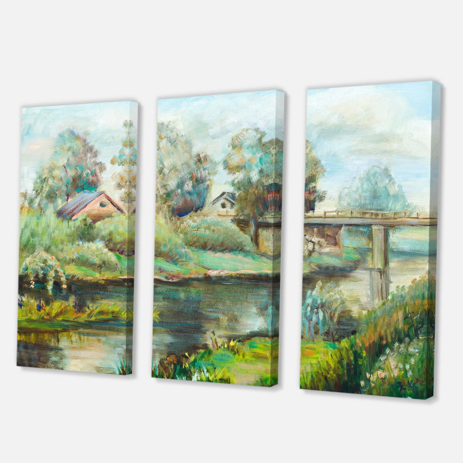 Designart Pont sur la rivière dans un paysage rustique Art mural sur toile