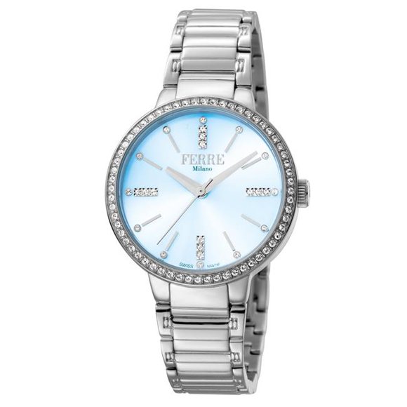 Ferre Milano FM1L084M0051 Montre Bracelet pour Femmes en Quartz Argent Fabriqué en Suisse avec Cadran Bleu