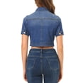 thumbnail image 3 of INSPIRE CHIC Veste Décontractée pour Femme Manches Courtes Veste en Jean Denim Courte Bleu TP, 3 of 7