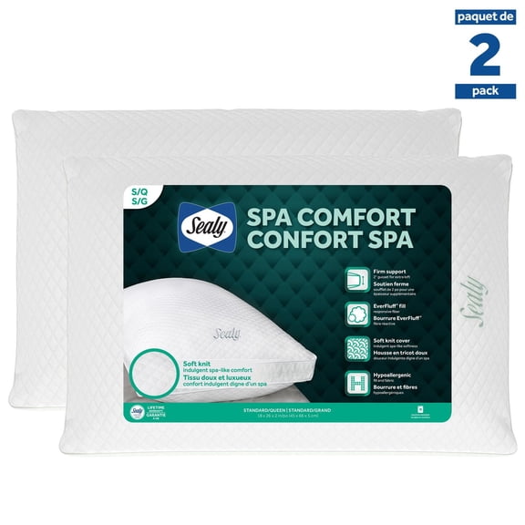Sealy Spa Comfort Firm Support Bed Pillow, Standartd/Queen, 2 pack