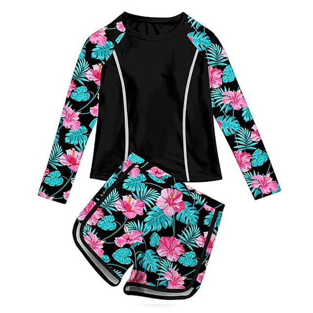 Girls Swimwear Girls Rash Guard Swimsuits 2 Piece Bathing Suit UPF 50+ Summer Swimwear for Beach Pool