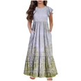 thumbnail image 1 of yoeyez Robes d'Été pour Filles Taille 6-12 Robe Maxi à Volants à Étages à Manches Volantées pour Fille Préadolescente Col Rond Mode Robe à Pois avec Poches Robe Mi-Longue Vert, 12 Ans, 1 of 6