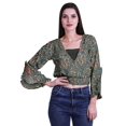 thumbnail image 1 of Moomaya Haut Court Imprimé pour Femmes Style Enveloppant Manches Longues à Volants Blouse d'Été Décontractée, 1 of 5
