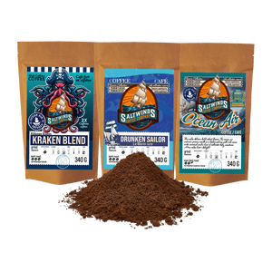 3 × 340 g Ground Stories by the Sea Coffee Bundle | Ocean Air Infused | Kraken Blend, Ocean Air & Drunken Sailor Dark Roasts | Canadian Roasted