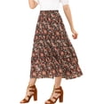 thumbnail image 1 of Unique Bargains Women's Floral Print Elastic Waist Ruffle Maxi Tiered Skirt, 1 of 6