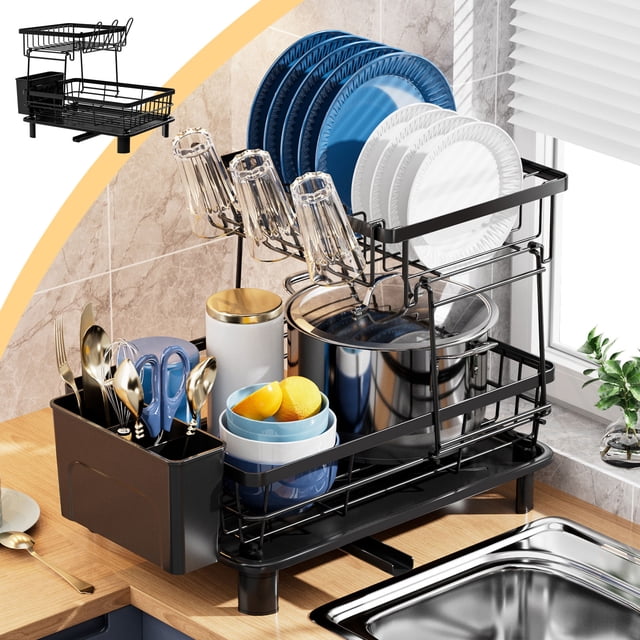 Pisexur Kitchen Draining Dishs Rack Household Chopsticks Knife And Fork Storage Rack Cup Rack Countertop Drying Dishs Racks Draining Racks Black