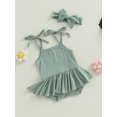 thumbnail image 3 of Faithtur Bébé Filles Robe d'Été Romper Tutu Sans Manches de Couleur Unie Ensembles de Jeux et Bandeau, 3 of 8