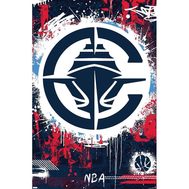 NBA Los Angeles Clippers - Affiche Murale Logo Maximaliste 24 Présentant un Logo de Navire Bleu Marine Centré dans un Cercle Segmenté sur Fond Blanc avec des Éclaboussures de graffiti Rouges, Bleu Marine et Bleu Pâle et des Gouttes de Peinture, Incluant une Petite Icône de basketball et un Texte « NBA » Près du Bas, Imprimée sur Papier d'Affiche Lustré Mesurant 22,375 par 34 Pouces, Idéale pour une Déco Murale Audacieuse dans les Chambres, Bureaux Ou Dortoirs.