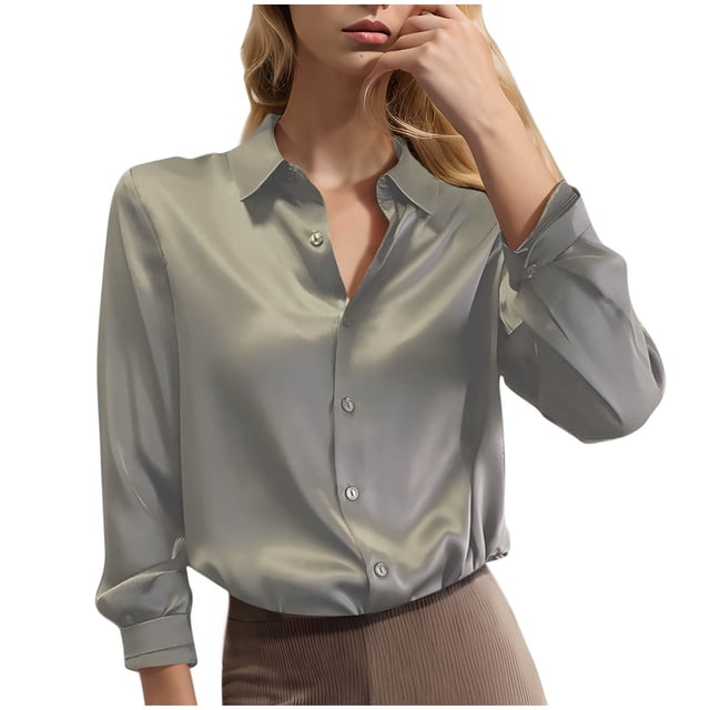 GigrtiJin Chemises Boutonnées pour Femmes Automne Manches Longues Col Rabattu Couleur Unie Mode Décontractée Confortable Hauts Amples