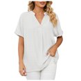 thumbnail image 3 of Birdeem Mode pour Femmes Manches Courtes Rétro Col Rond Pâques Couleur Unie Hauts Amples Blouse Manche, 3 of 8