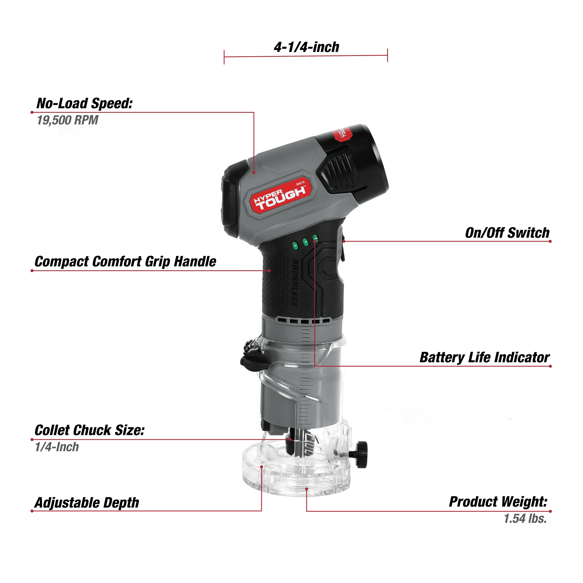 Défonceuse d’angle à main Hyper Tough 12V Max sans balais Lithium-Ion avec batterie 1,5 Ah et chargeur