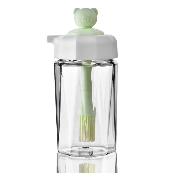 Oil Dispenser with Brush Opening Condiment Container Multifunctional Barbecue Baking Cooking Seasoning Jar Family Party Grilling Baking Tool Green