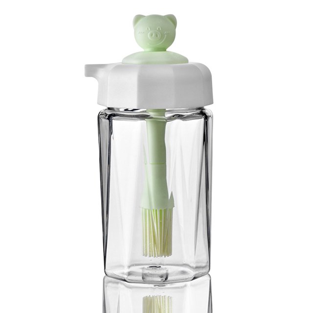 Oil Dispenser with Brush Opening Condiment Container Multifunctional Barbecue Baking Cooking Seasoning Jar Family Party Grilling Baking Tool Green