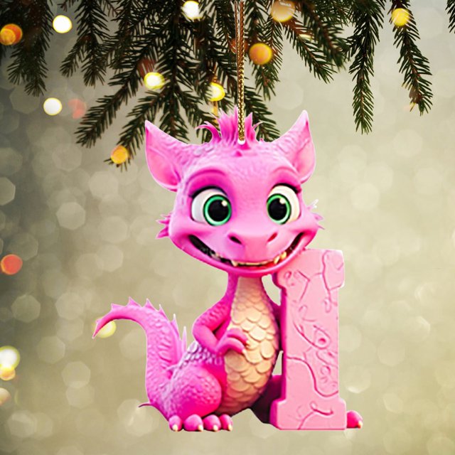 Fridja Personalized Dinosaur Christmas Ornament 26 Letters Hanging Pendant Ornaments 2024 Plastic Initial Monogram Xmas Tree Decorations with Hanging Rope Unique Customized Fun Gift for Kids