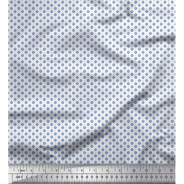 Soimoi Silk Fabric Dot & Greek Key Small Print Fabric by The Yard 42 Inch Wide