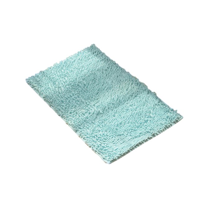 Youkk Polyester Chenille Bath Mat in sky blue, measuring 40cm by 60cm. Features a soft chenille texture, strong water absorption, and an anti-slip PVC bottom for safety. Designed for bathrooms or bedrooms, it is machine washable and crafted to prevent shedding or loose threads.