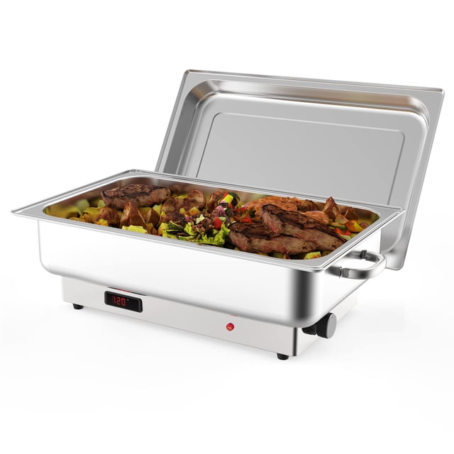 Ensemble de Vaisselle Chauffante Électrique pour Chef 9 Qt, Serveurs et Réchauffe-Buffets, Affichage Numérique, Plateau de Réchauffement de Température, Réchaud Alimentaire en Acier Inoxydable pour Fêtes, Table Vapeur Commerciale pour Aliments