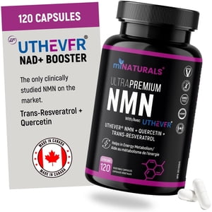 MiNATURALS UltraPremium NMN avec Uthever + Quercetine + Supplément Trans-Résvératrol, 2 par jour, 120 Capsules de légumes