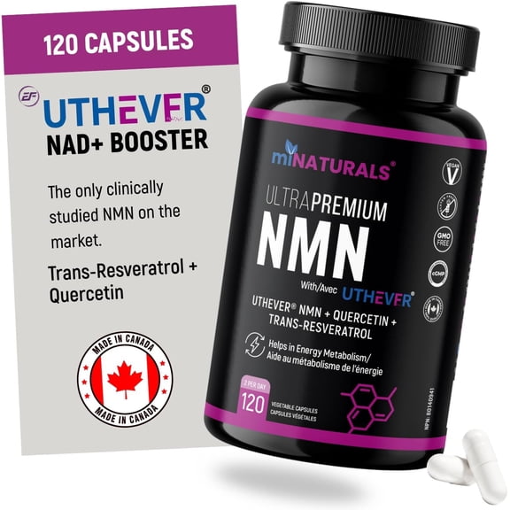 miNATURALS UltraPremium NMN with Uthever + Quercetin + Trans-Resveratrol Supplement, 2 per Day, 120 Vegetable Capsules