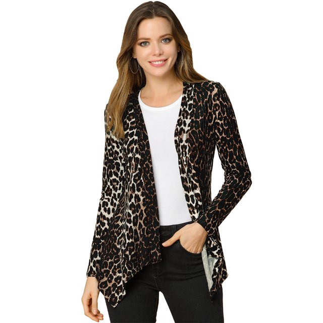 INSPIRE CHIC Cardigan Léger pour Femmes d'Halloween à Manches Longues, Ouvert à l'Avant, Ourlet Asymétrique, Brun Moyen