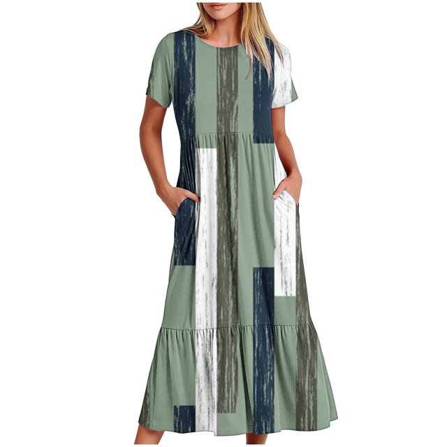 FAIWAD Robe à Manches Courtes pour Femme Grande Taille, à Blocs de Couleur, Robe d'Été Décontractée, Fluide, Coupe Trapèze, avec Poches