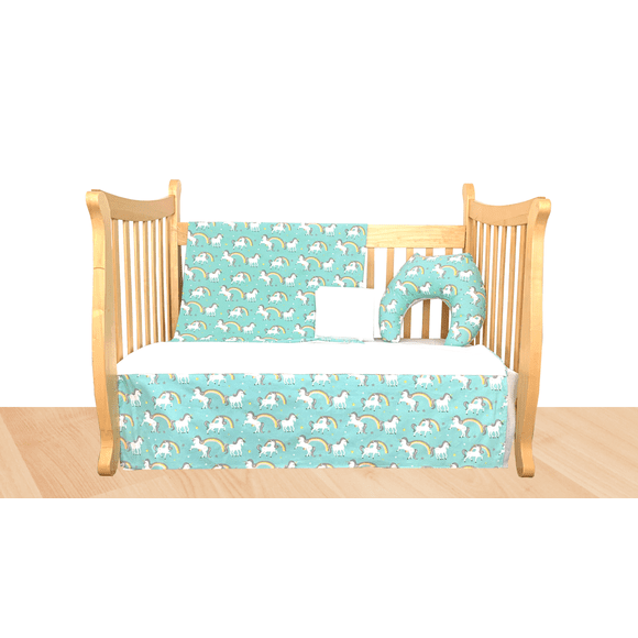 Turquoise-Blue Unicorn Baby Bedding WITH MATCHING FEEDING PILLOW (5-piece bedding by Bebelelo, #360fp)