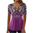 thumbnail image 1 of CEHVOM Mode Femme Décontractée Imprimé Col Rond Ample Manches Courtes T-shirt Haut Blouse Chandail Liquidation, 1 of 5