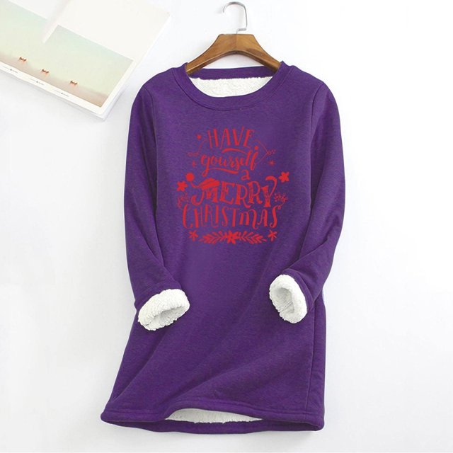 Tenues de Sport pour Femmes Mode Noël Imprimé Manches Régulières Hiver Ample Vacances Décontracté Manches Col Rond Chemise Hauts Filles Chandails à Capuchon en Liquidation