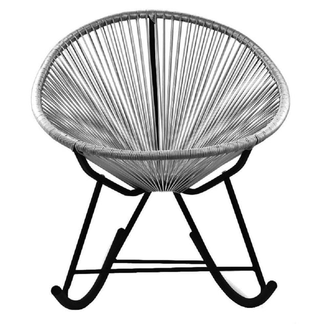 Acapulco Rocker Chair featuring a grey woven wire seat and black metal frame with curved rocker legs, suitable for indoor and outdoor spaces like gardens, patios, or balconies, also often used as stylish casual seating.