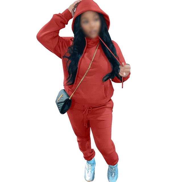 Avamo Ensemble Deux Pièces pour Femmes, Ensemble de Jogging à Capuche avec Cordon de Serrage et Poches, Chandails en Molleton et Pantalons de Jogging Rouge 3TG