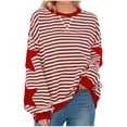thumbnail image 1 of Swstbby Liquidation d'Économies d'Automne! Hauts d'Automne pour Femmes Grande Taille, Blouse Mode pour Femmes à Col Rond à Rayures Imprimées Ample à Manches Longues Blouses Chandails Rouge TTG, 1 of 5